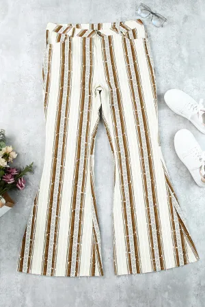 Stripe Print High Waist Bell Bottom Pants
