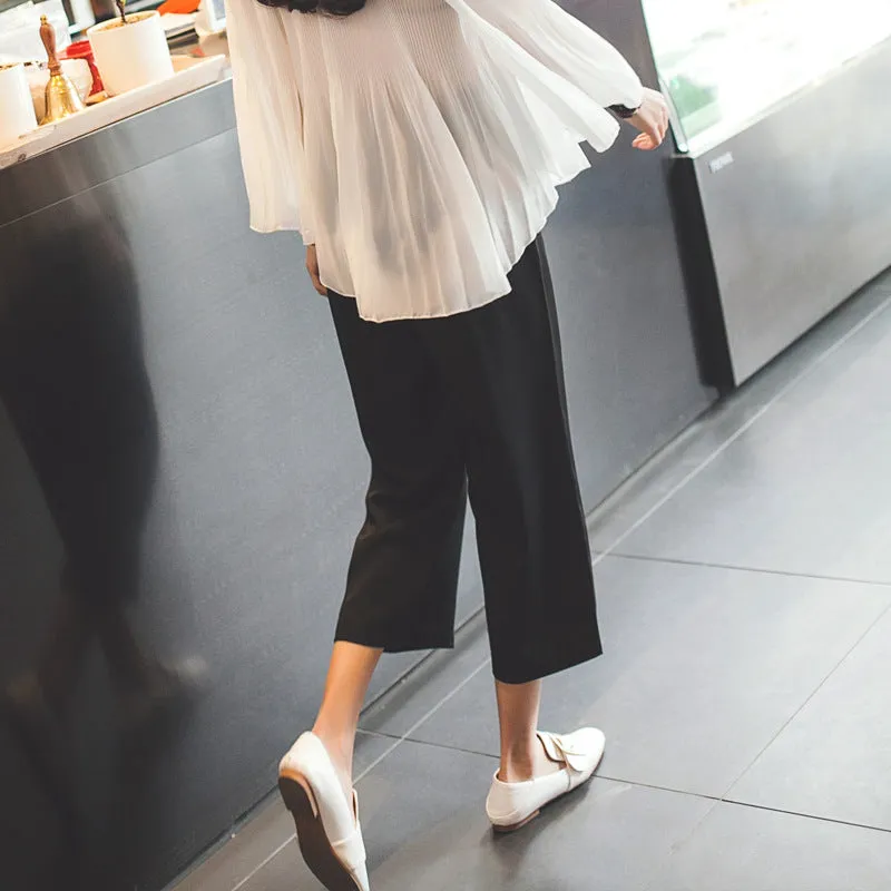 Summer Korean Three Quarter Suit Pants Women Cozy Breathable Wide Leg Outdoor High Waist Slim Look Straight Casual Pants
