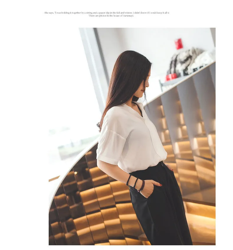 Summer Korean Three Quarter Suit Pants Women Cozy Breathable Wide Leg Outdoor High Waist Slim Look Straight Casual Pants