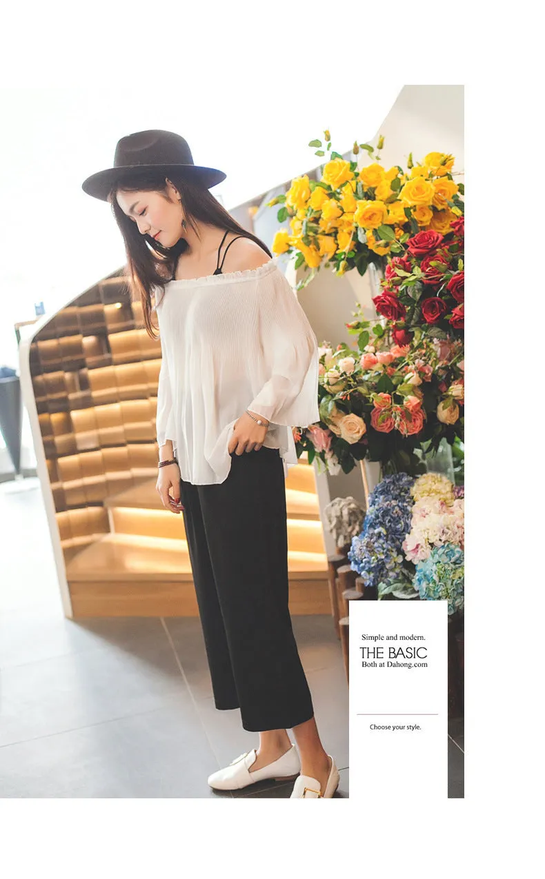 Summer Korean Three Quarter Suit Pants Women Cozy Breathable Wide Leg Outdoor High Waist Slim Look Straight Casual Pants