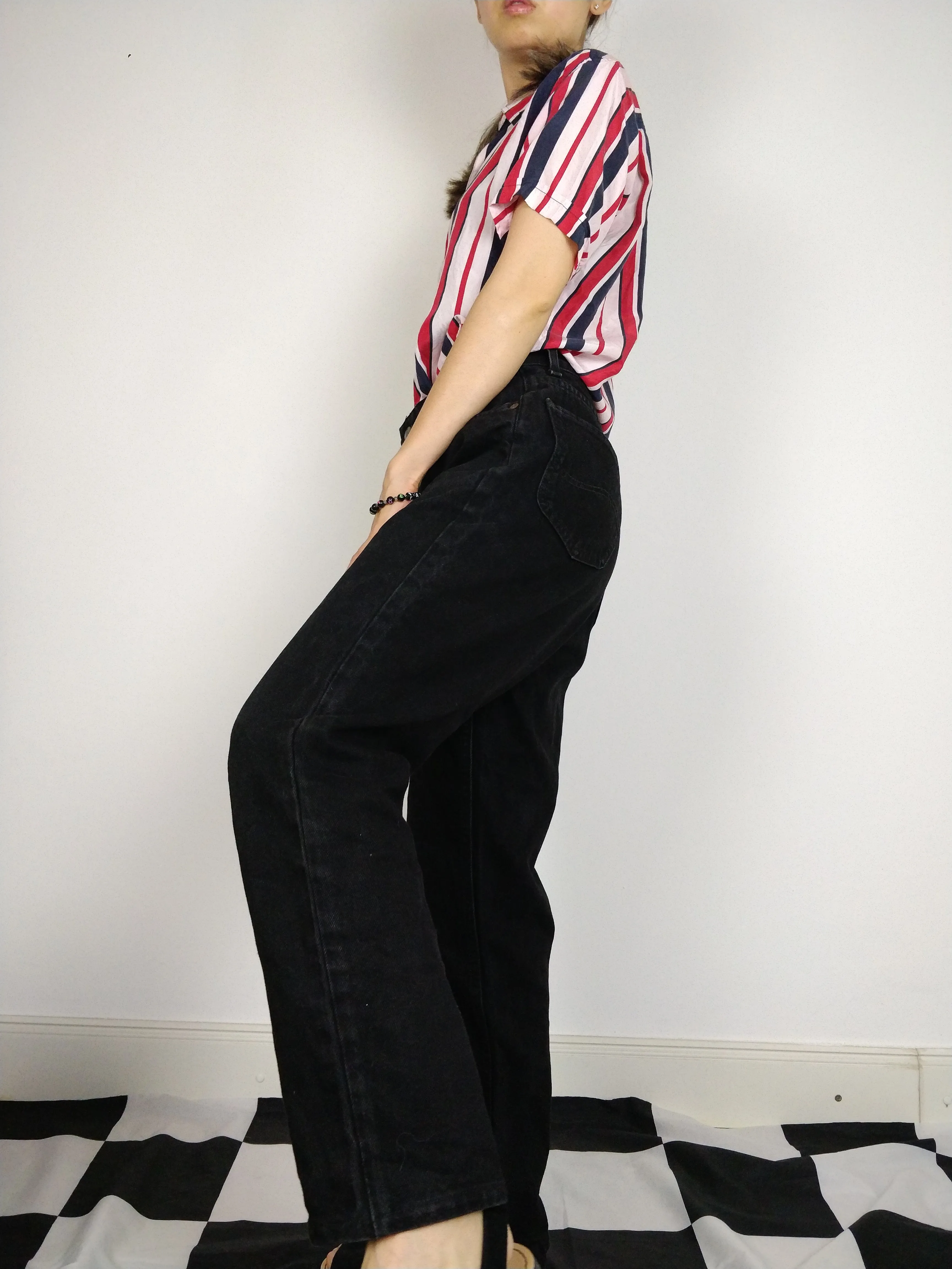 The Black Lee Jeans | Vintage Lee Jeans Oklahoma black denim high waist mom jeans S M 32-33