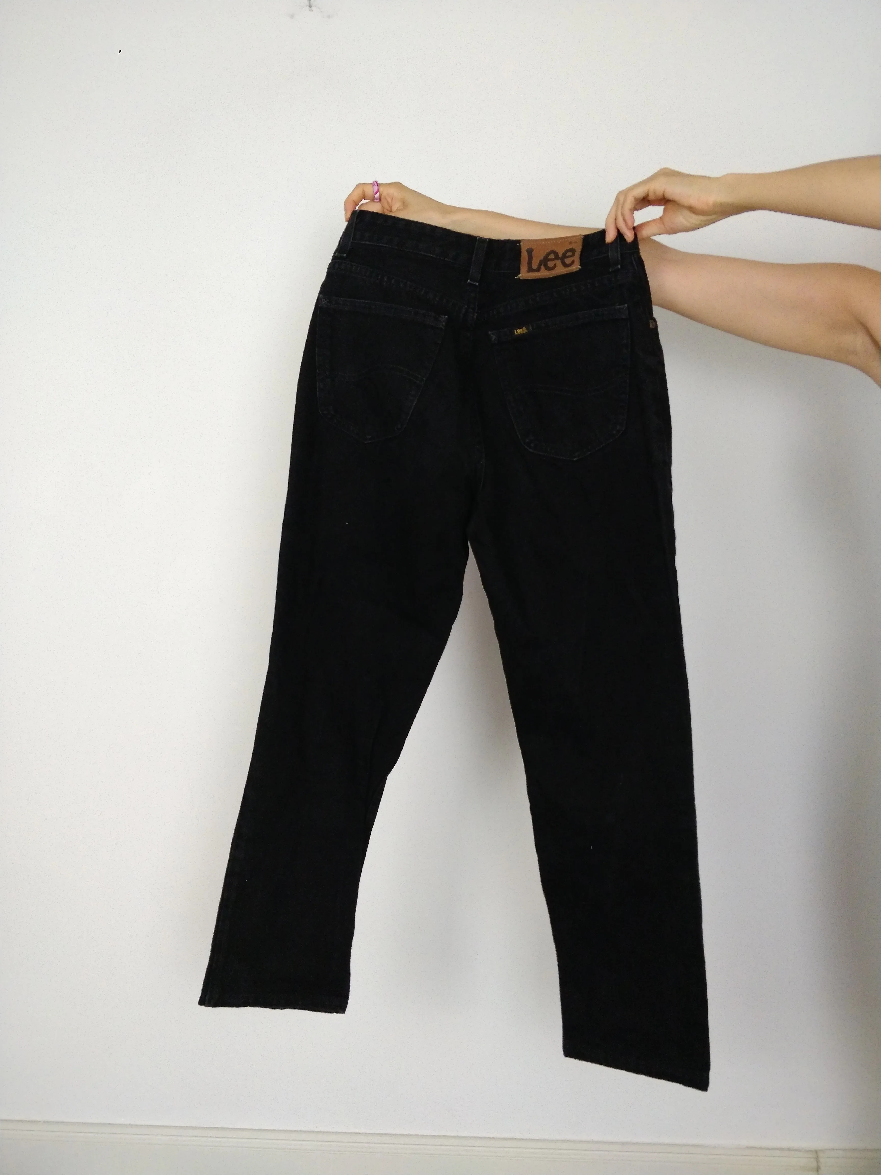The Black Lee Jeans | Vintage Lee Jeans Oklahoma black denim high waist mom jeans S M 32-33