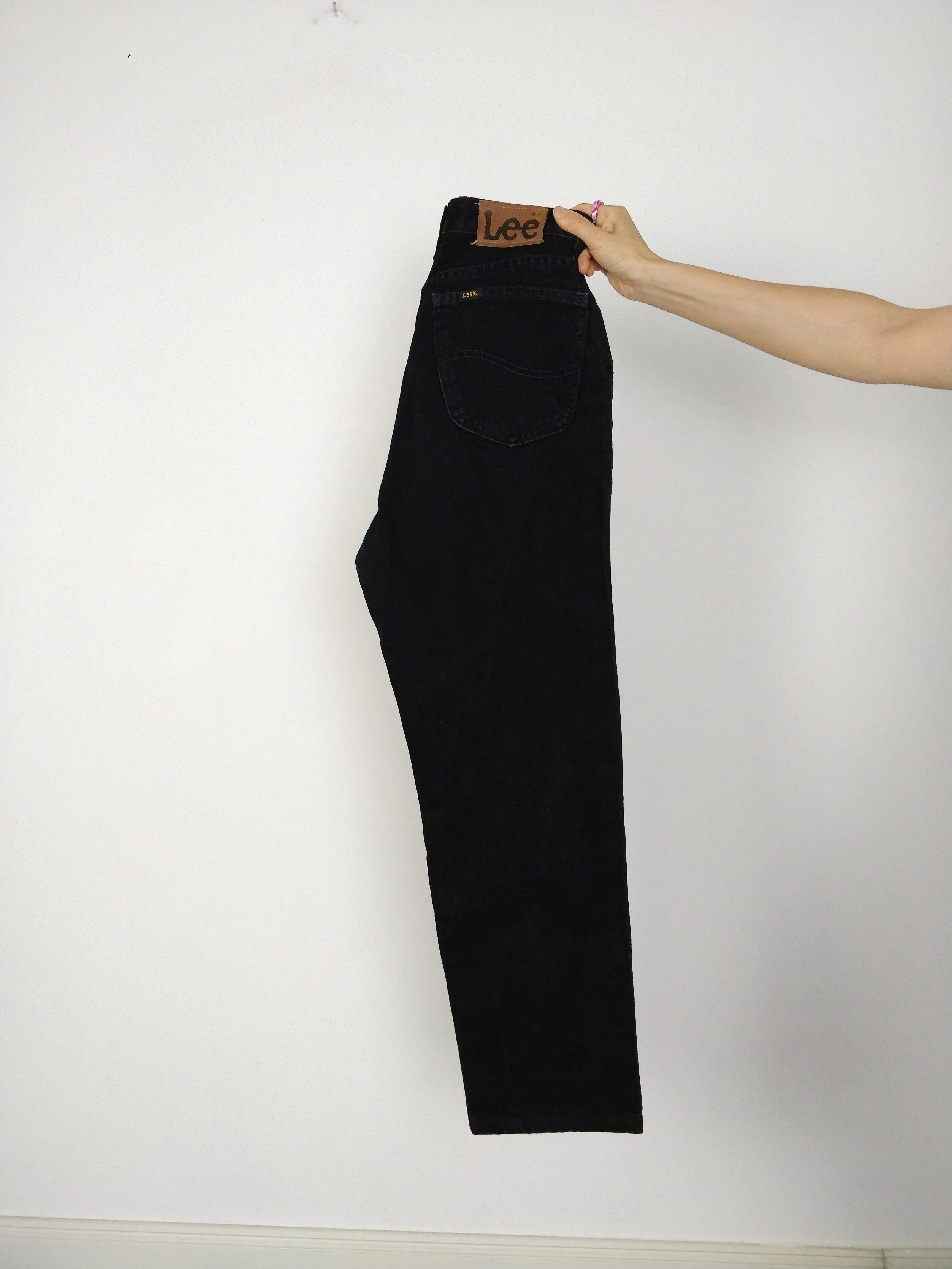 The Black Lee Jeans | Vintage Lee Jeans Oklahoma black denim high waist mom jeans S M 32-33