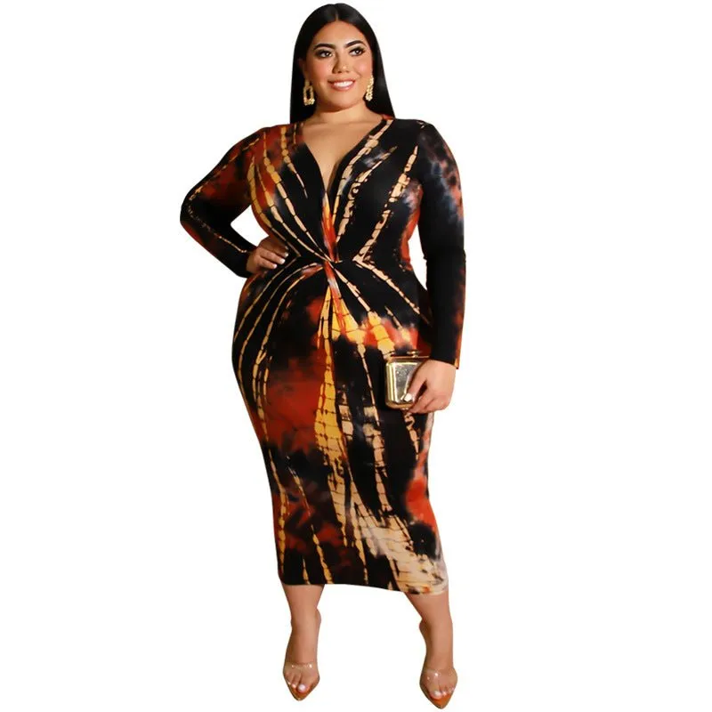 Tie Dye Multicolor plus size sexy long dress