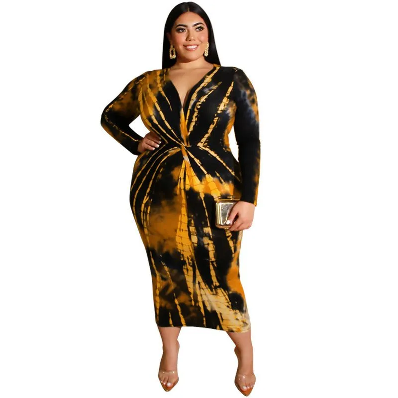 Tie Dye Multicolor plus size sexy long dress