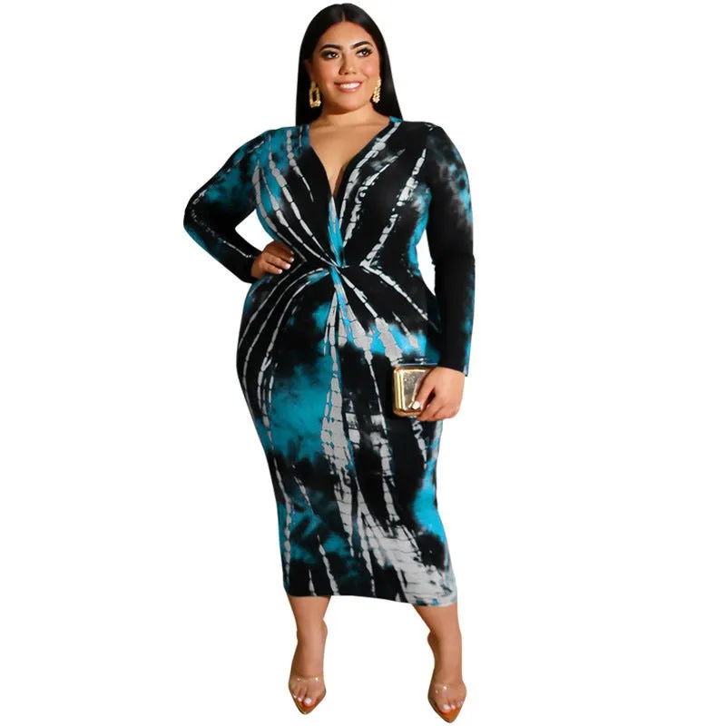 Tie Dye Multicolor plus size sexy long dress