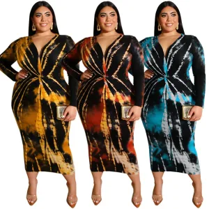 Tie Dye Multicolor plus size sexy long dress
