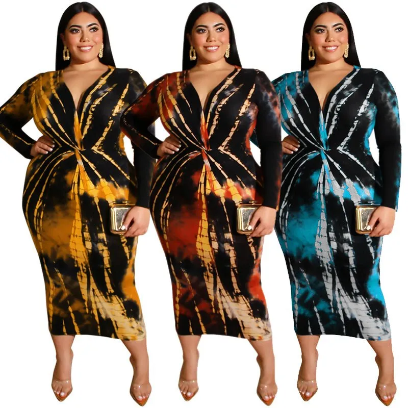 Tie Dye Multicolor plus size sexy long dress
