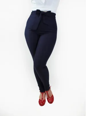 Tie Waist Navy Cigarette Pant #NTWP