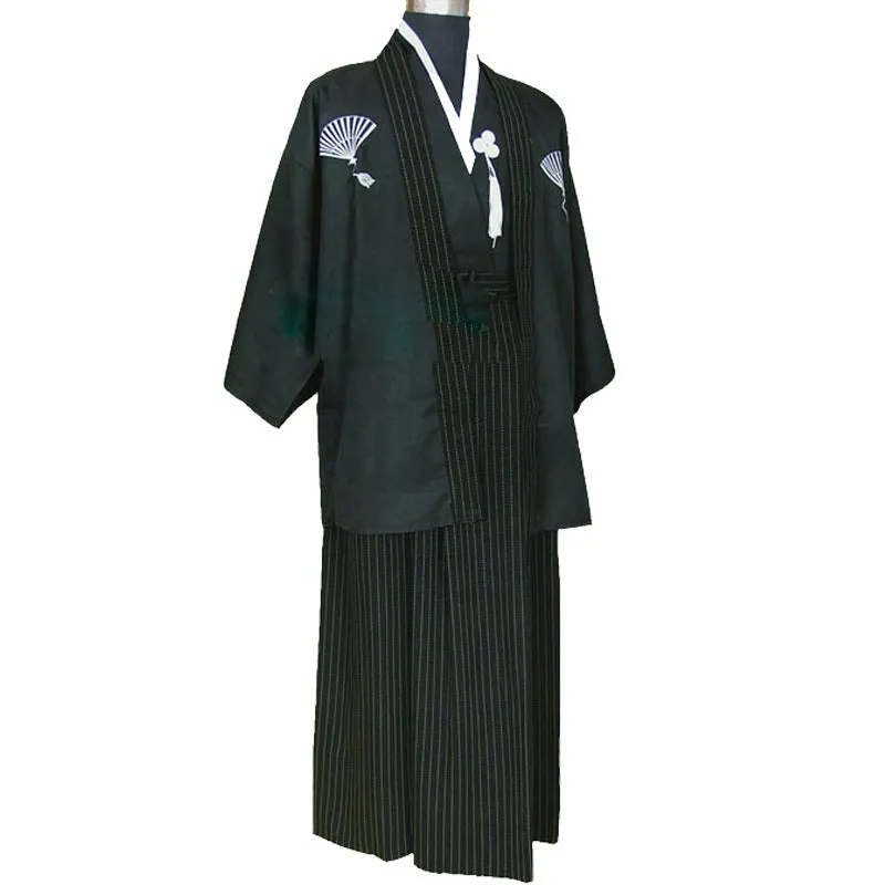 Traditional Kid's Hakama Kimono Set - Black and Beige