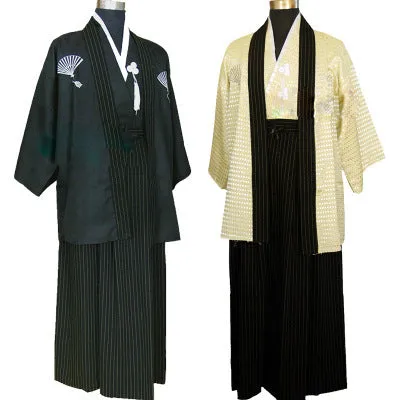 Traditional Kid's Hakama Kimono Set - Black and Beige