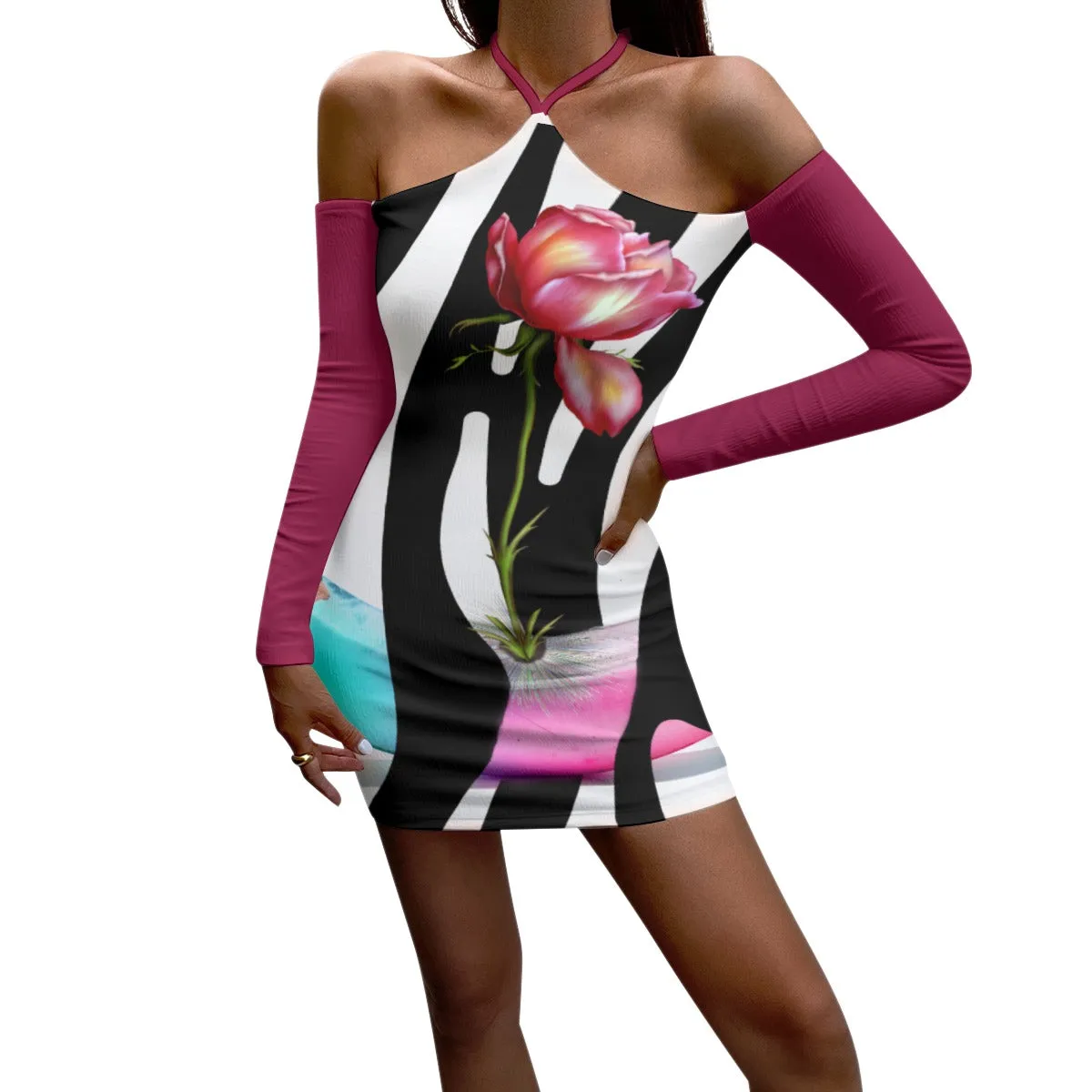 Unstoppable Rose Halter Lace-up Dress