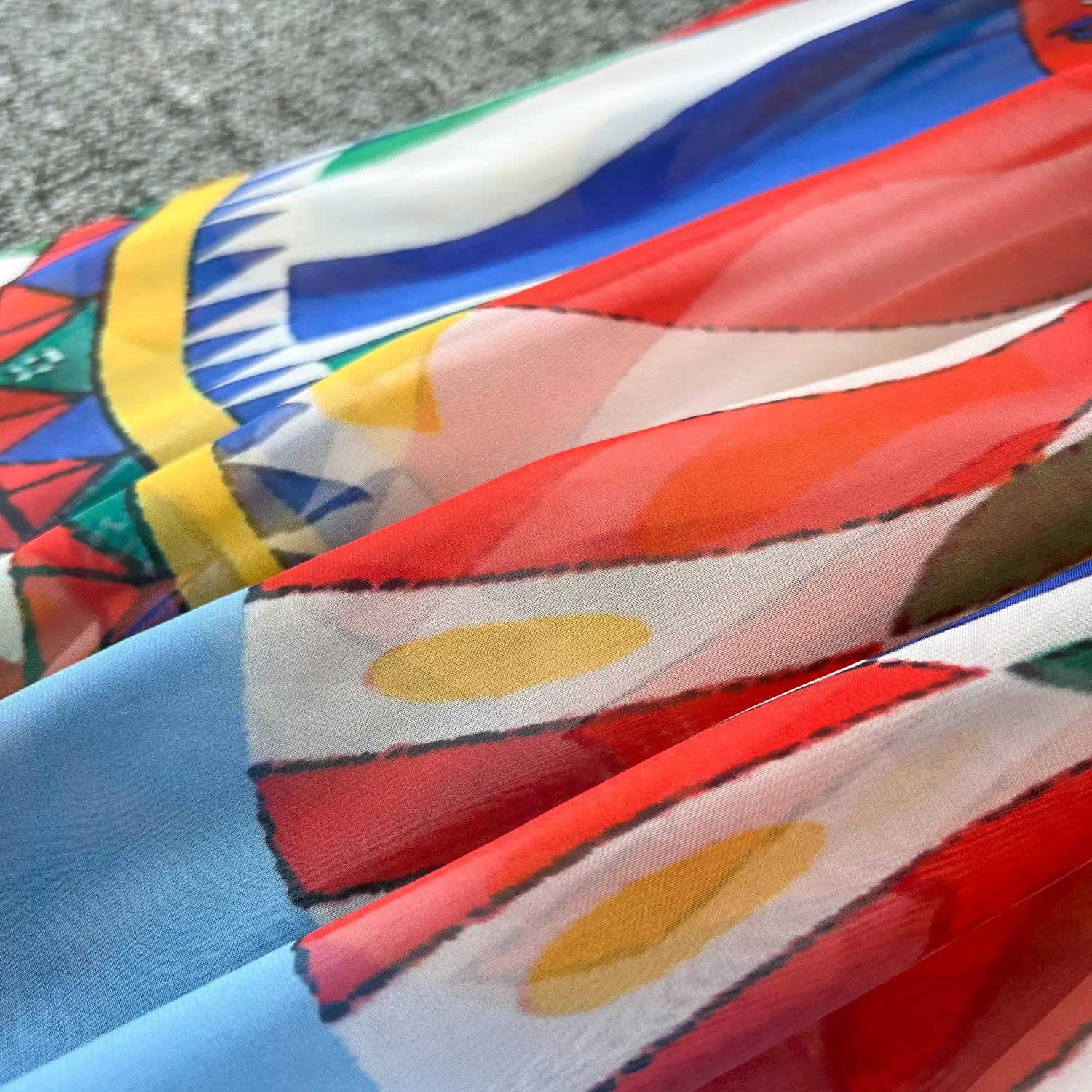 V-neck Colorful Printed Chiffon Dress