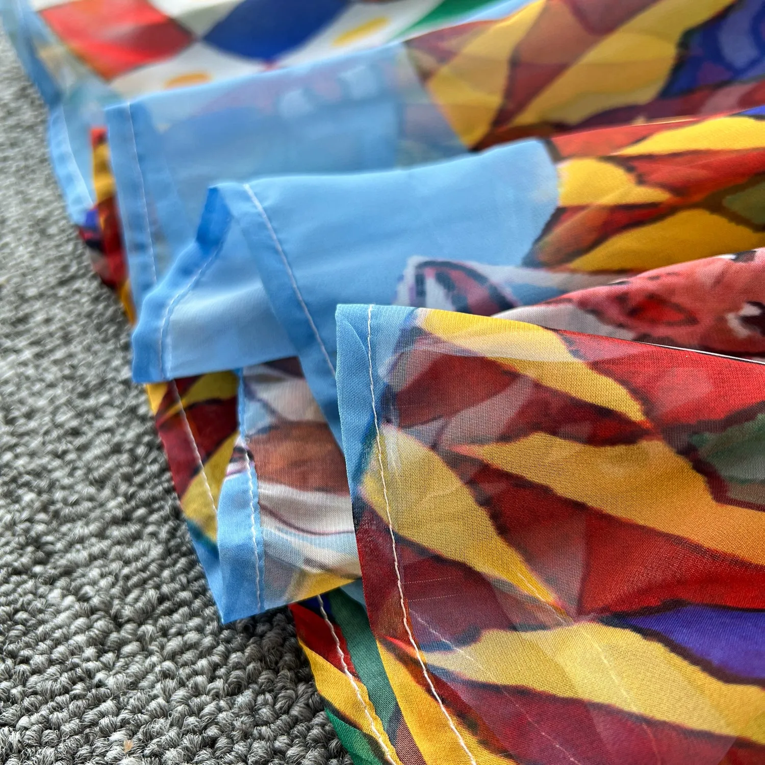 V-neck Colorful Printed Chiffon Dress