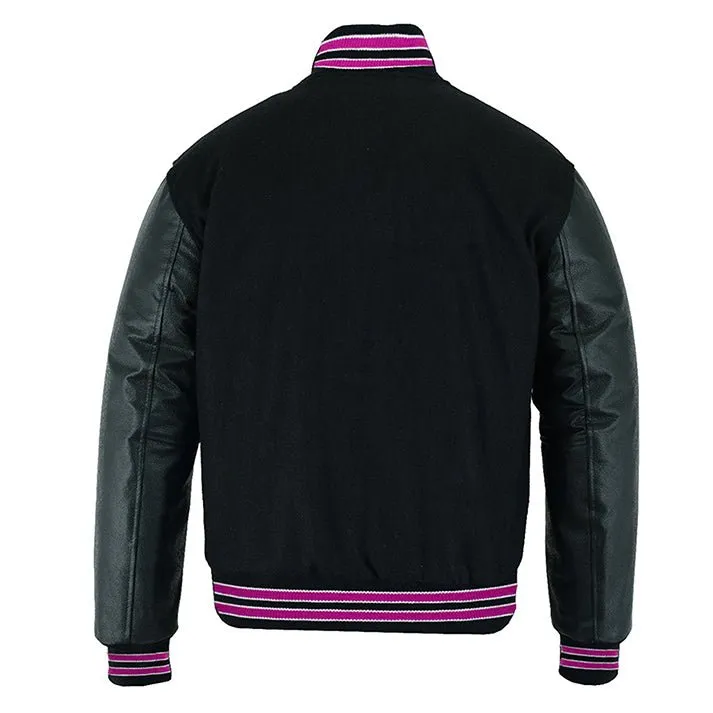 Varsity Jacket - Solid Black/Multi Hotpink Trim