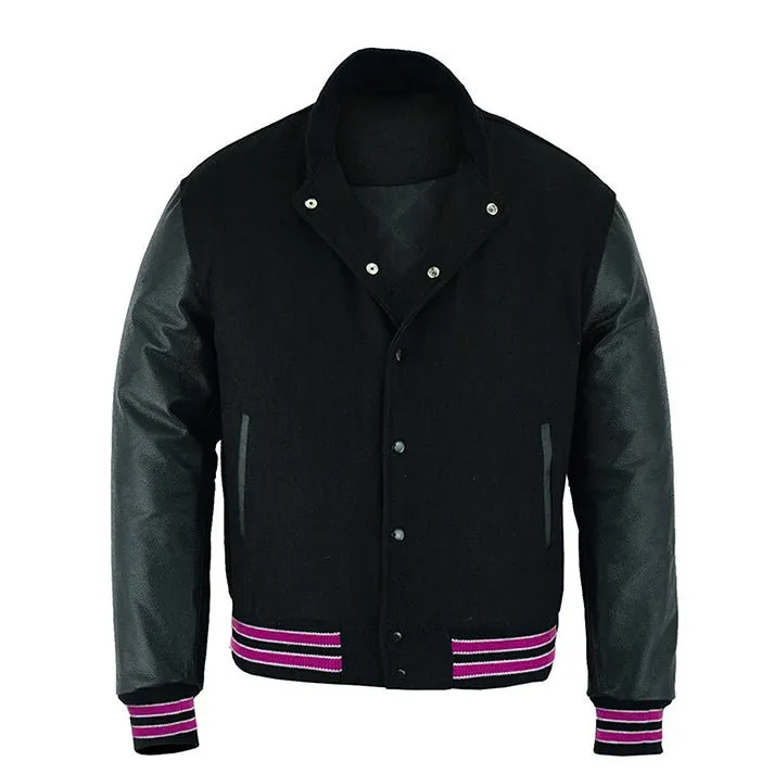 Varsity Jacket - Solid Black/Multi Hotpink Trim