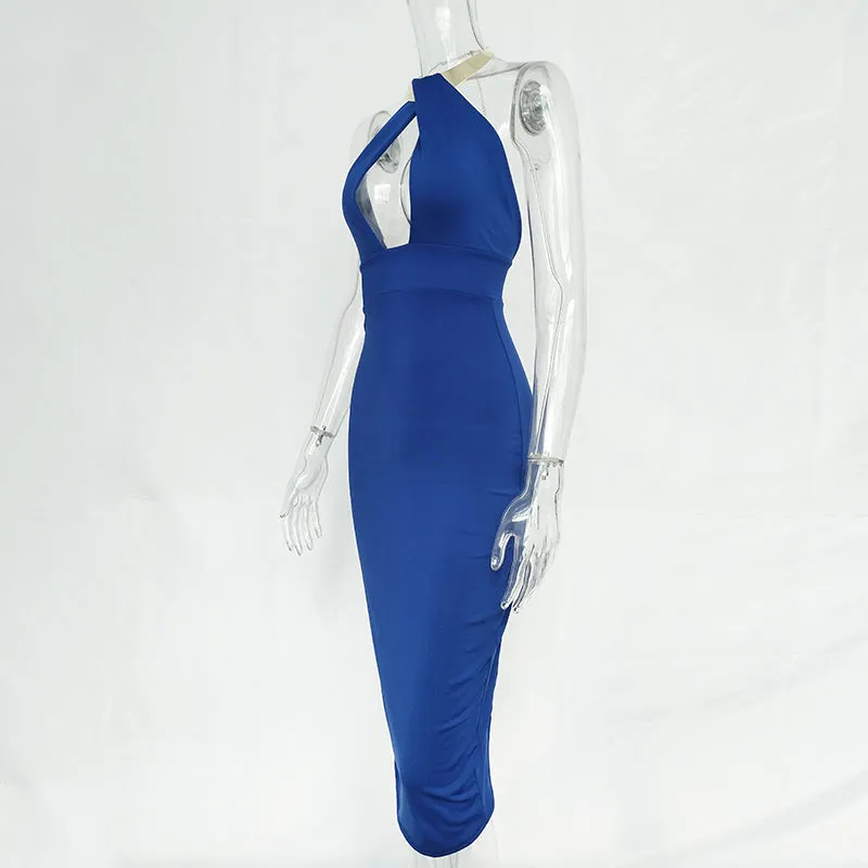 VenusFox Hollow Out Off Shoulder Choker Long Bodycon Dress