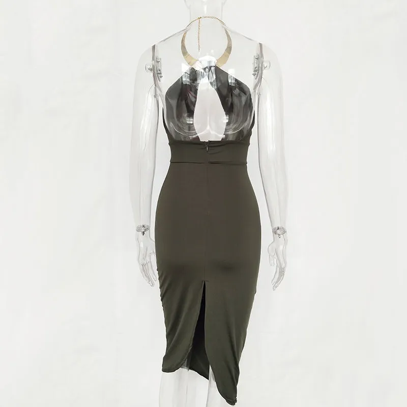 VenusFox Hollow Out Off Shoulder Choker Long Bodycon Dress