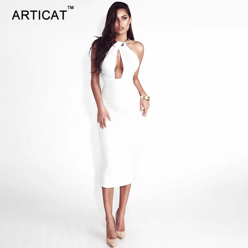 VenusFox Hollow Out Off Shoulder Choker Long Bodycon Dress
