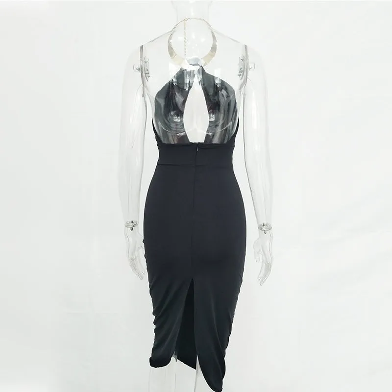 VenusFox Hollow Out Off Shoulder Choker Long Bodycon Dress