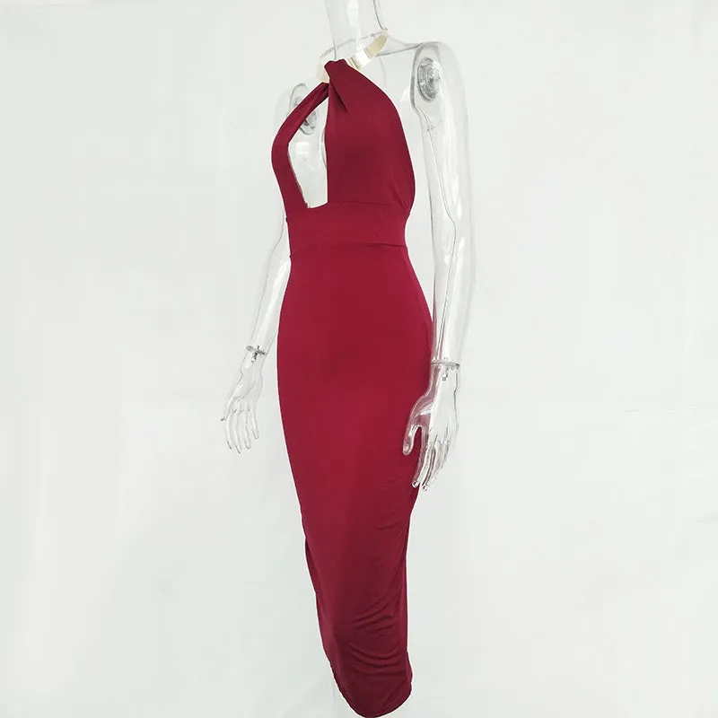 VenusFox Hollow Out Off Shoulder Choker Long Bodycon Dress