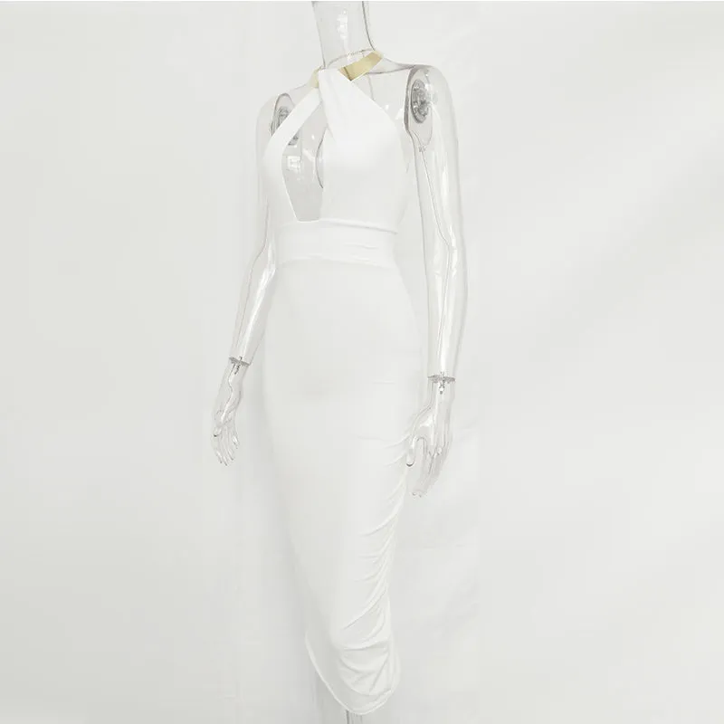 VenusFox Hollow Out Off Shoulder Choker Long Bodycon Dress
