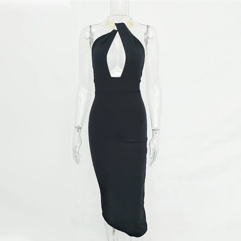 VenusFox Hollow Out Off Shoulder Choker Long Bodycon Dress