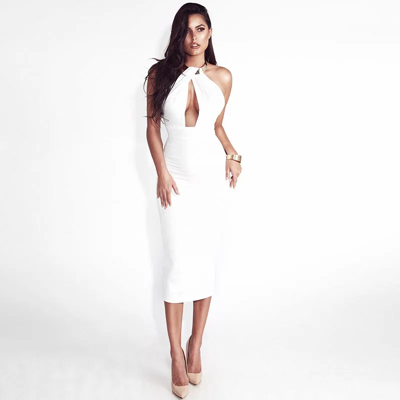 VenusFox Hollow Out Off Shoulder Choker Long Bodycon Dress