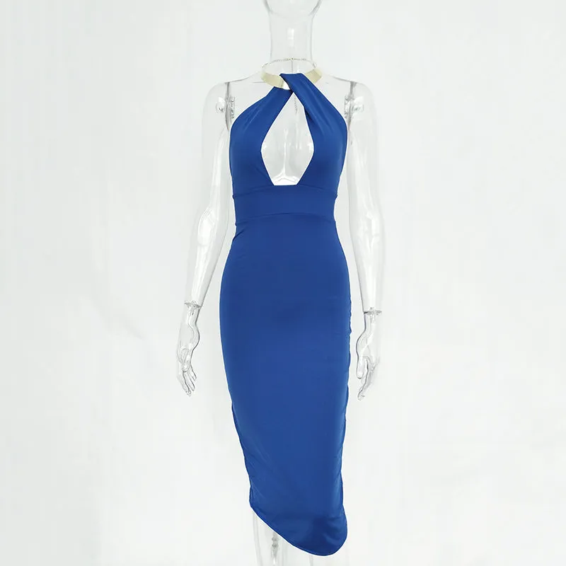 VenusFox Hollow Out Off Shoulder Choker Long Bodycon Dress