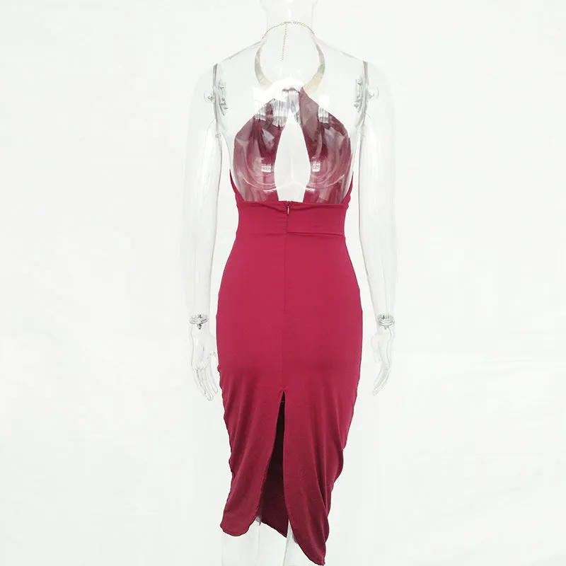 VenusFox Hollow Out Off Shoulder Choker Long Bodycon Dress