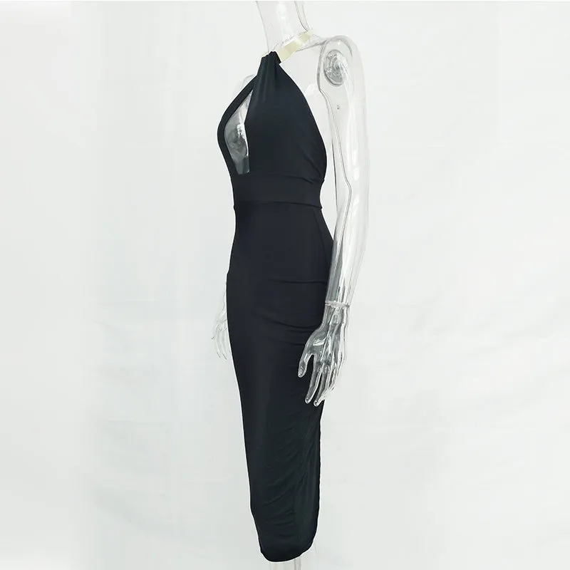 VenusFox Hollow Out Off Shoulder Choker Long Bodycon Dress