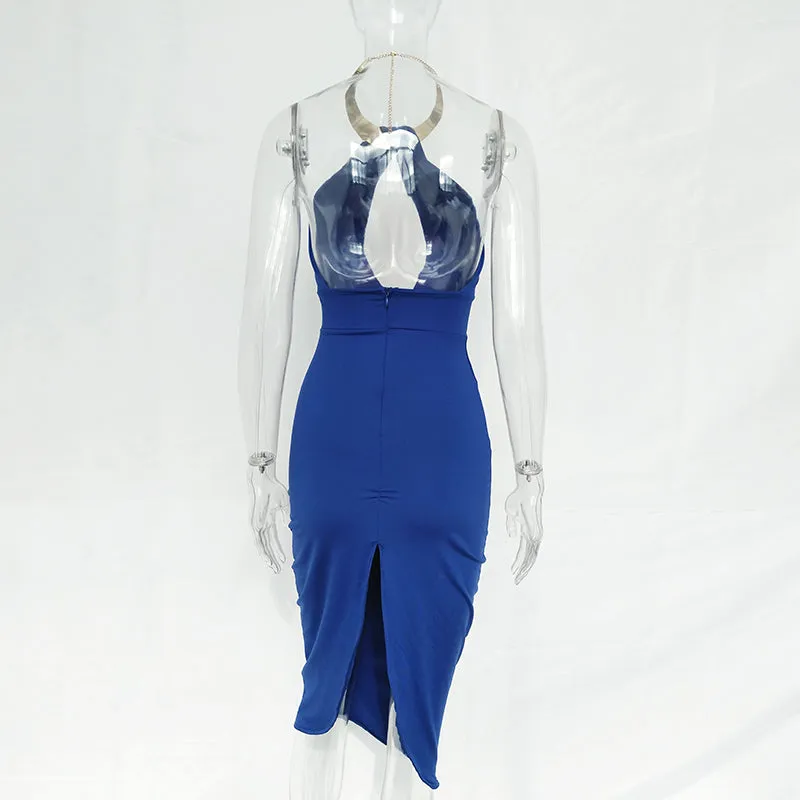 VenusFox Hollow Out Off Shoulder Choker Long Bodycon Dress