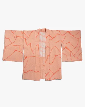 Vintage Haori Jacket, Full Shibori, Peach with Orange Abstract