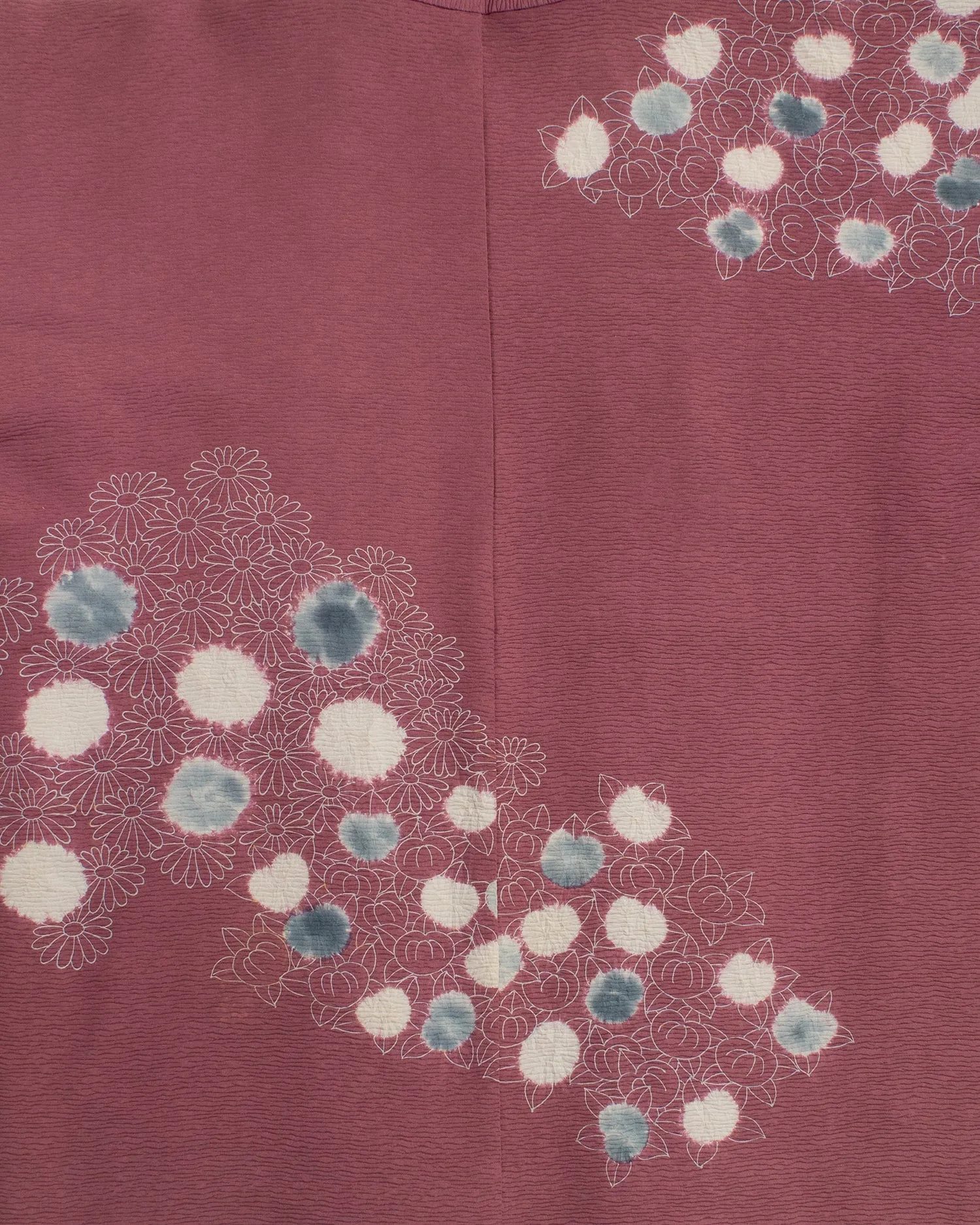 Vintage Haori Jacket, Partial Shibori, Burgundy with White and Blue Daisies