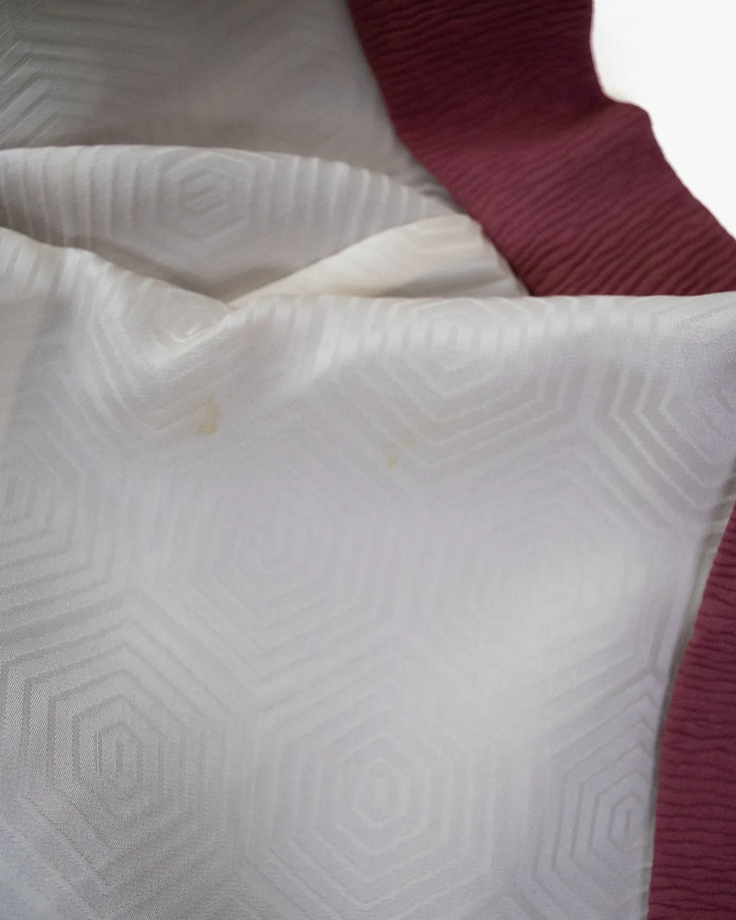 Vintage Haori Jacket, Partial Shibori, Burgundy with White and Blue Daisies