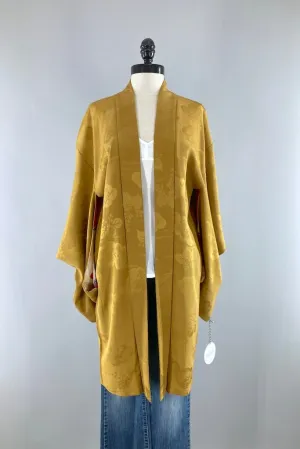 Vintage Mustard Gold Silk Kimono Cardigan