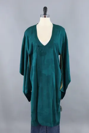 Vintage Silk Kimono Jacket / Forest Emerald Green
