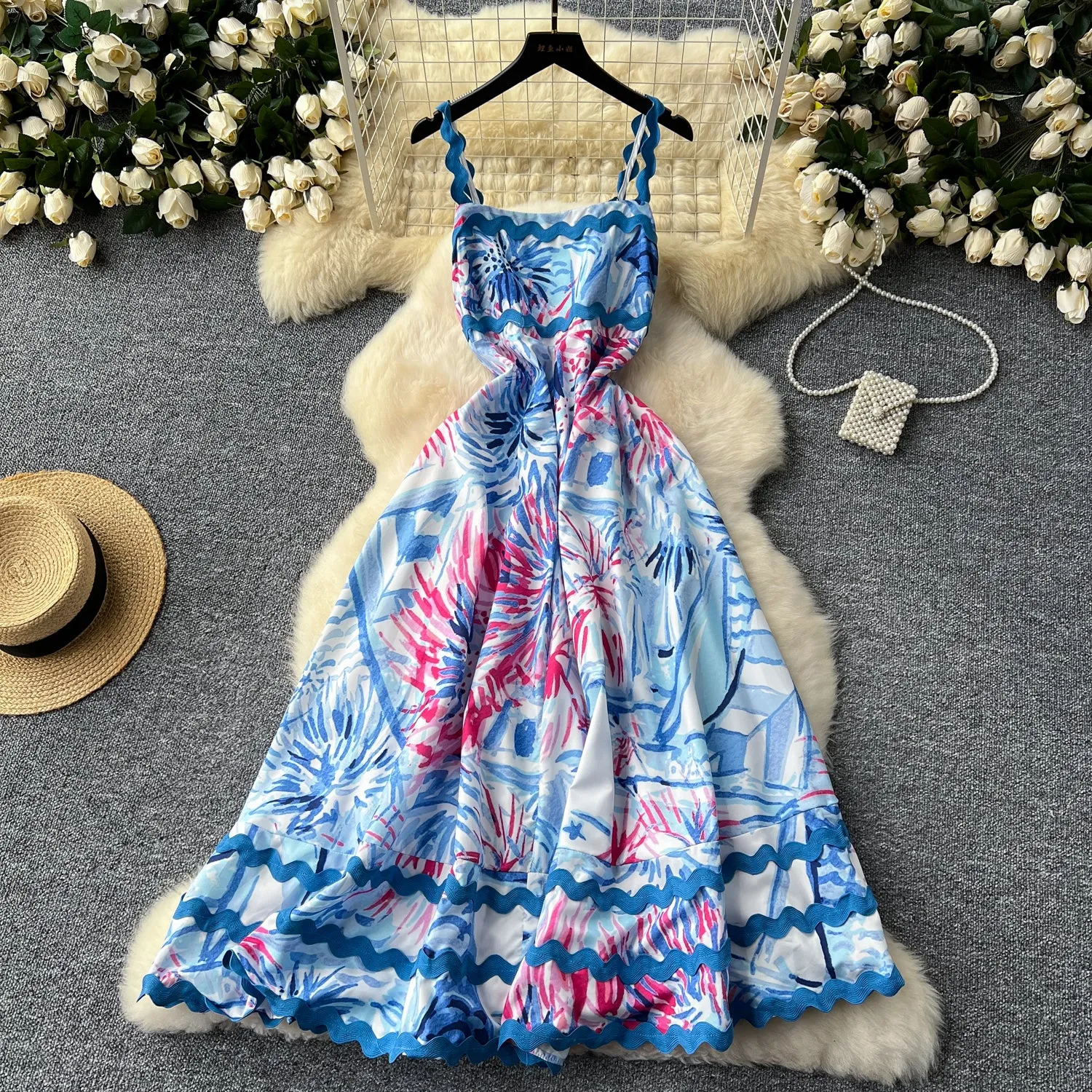 Wave Edge Patchwork Printed Dress
