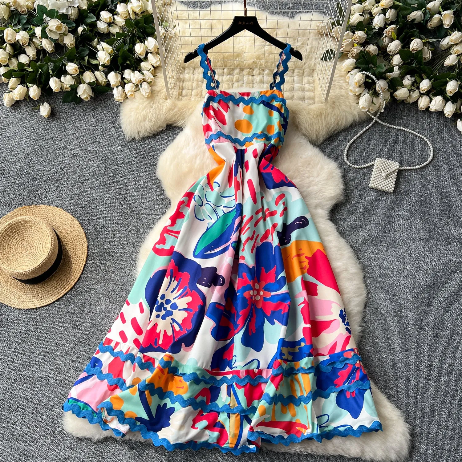 Wave Edge Patchwork Printed Dress