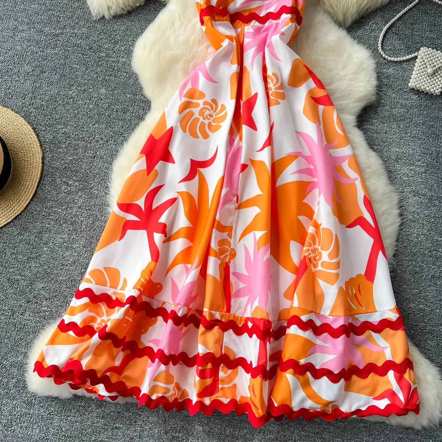 Wave Edge Patchwork Printed Dress
