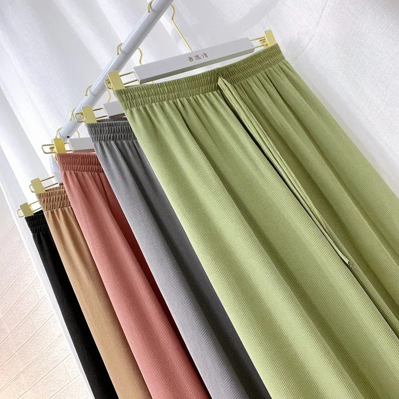 Wide Leg Pants Women High Waist Loose Drape Casual Floor Length Straight Ice Silk Pants