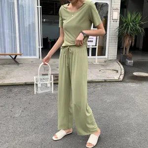 Wide Leg Pants Women High Waist Loose Drape Casual Floor Length Straight Ice Silk Pants