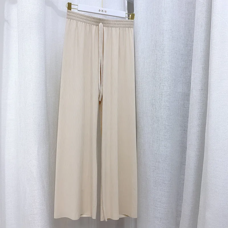 Wide Leg Pants Women High Waist Loose Drape Casual Floor Length Straight Ice Silk Pants