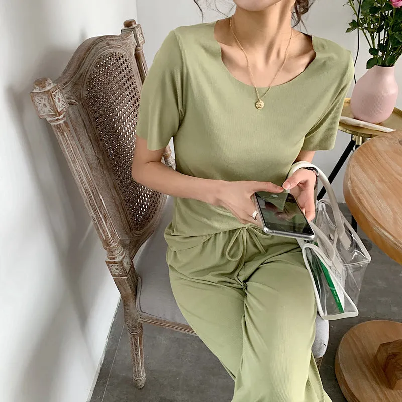 Wide Leg Pants Women High Waist Loose Drape Casual Floor Length Straight Ice Silk Pants