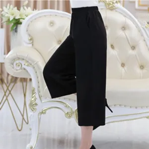 Wide Leg Pants Women Summer Straight Jeans Cropped Loose Elderly Casual Skorts Mom High Waist Pants