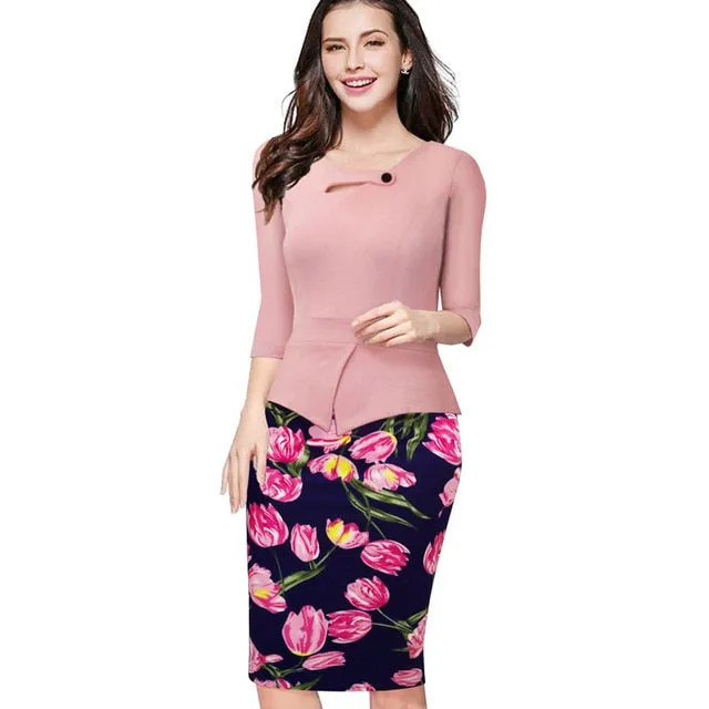 Women Casual Three Quarter Business Office Summer Dress