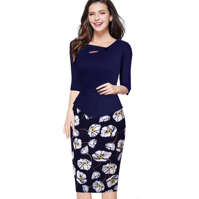 Women Casual Three Quarter Business Office Summer Dress