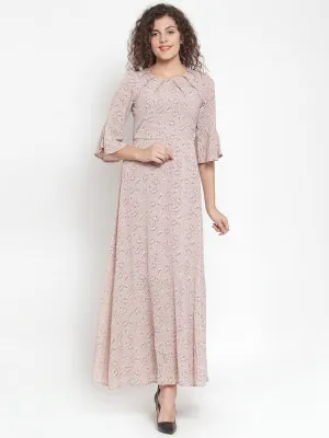 Women Floral Printed Pink Maxi Dress