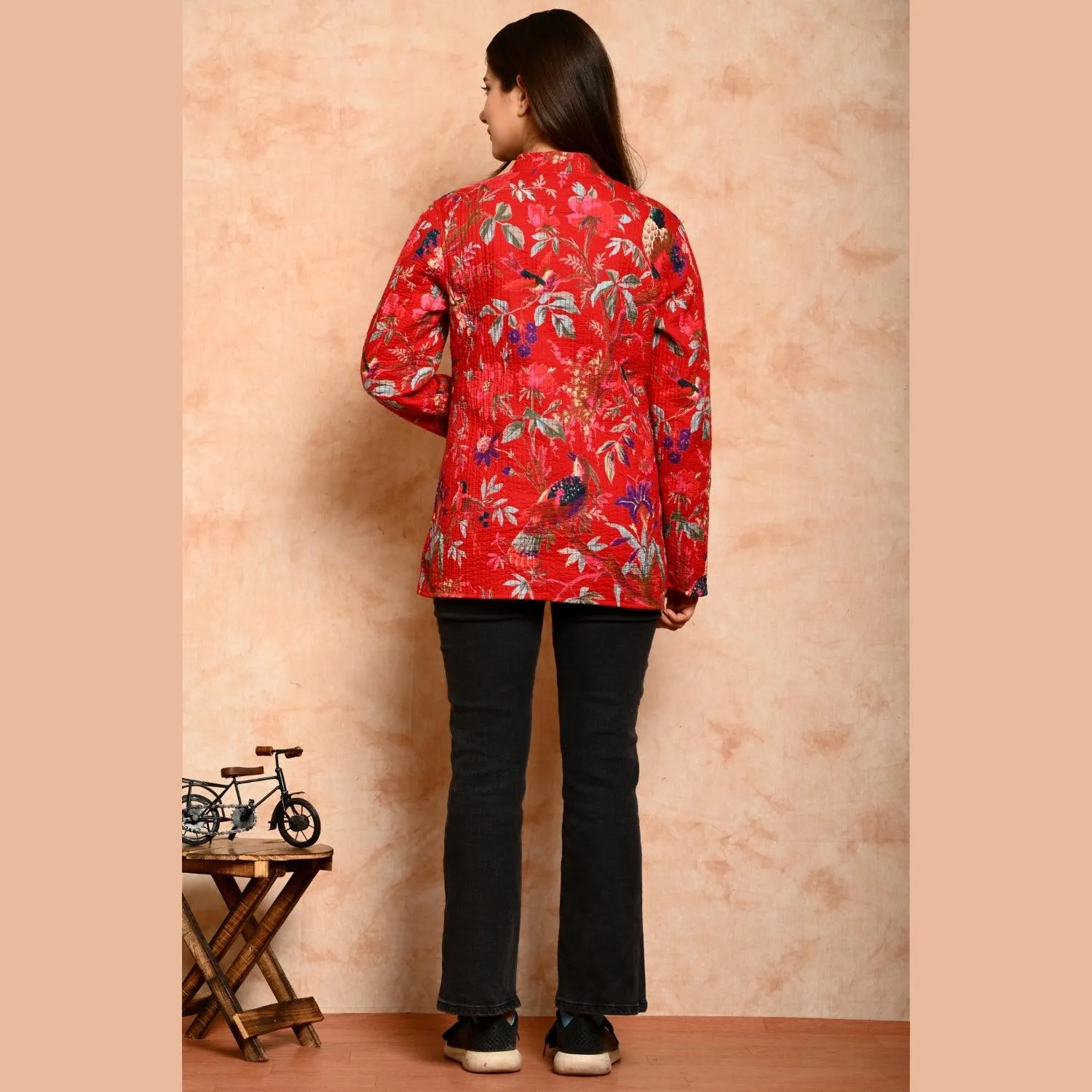Women's Cotton Floral Print Quilted Jacket - SHKL1012