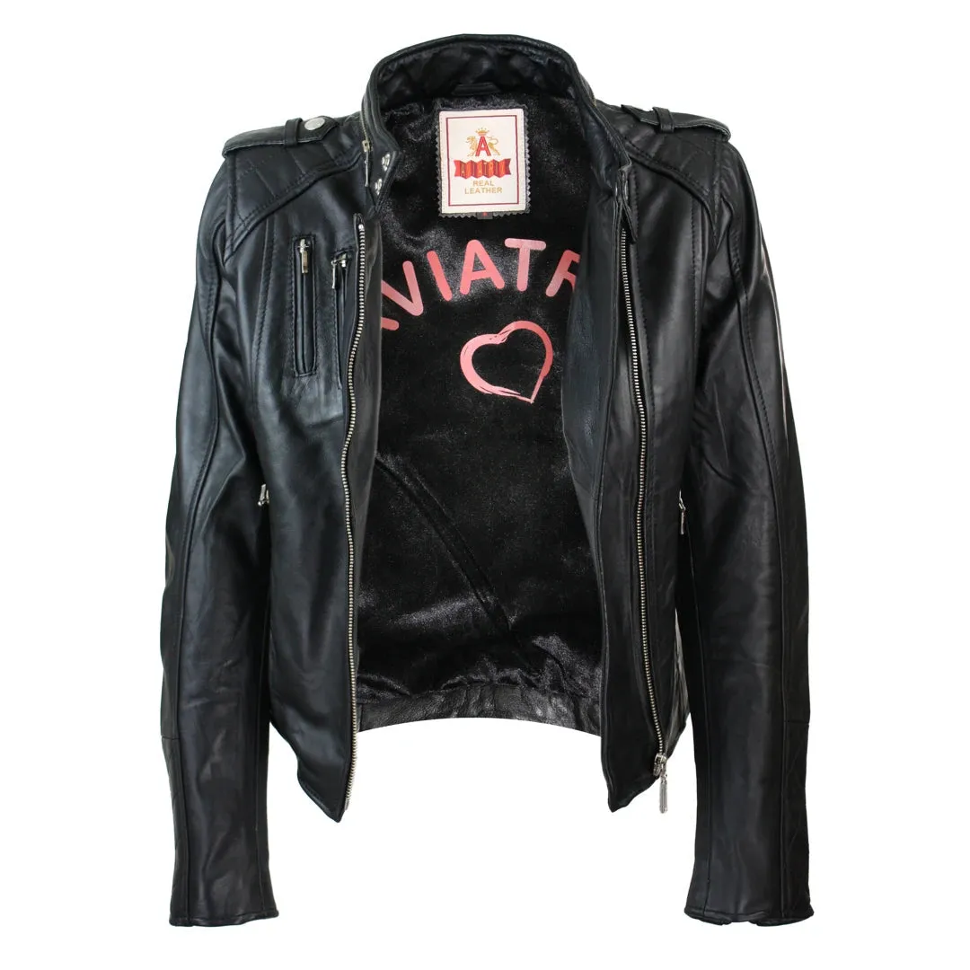 Women's Leather Red Biker Jacket Velvet Lining
